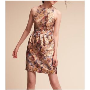 BHLDN Adriana Papell Floral Gold Curtsy Dress Size Small